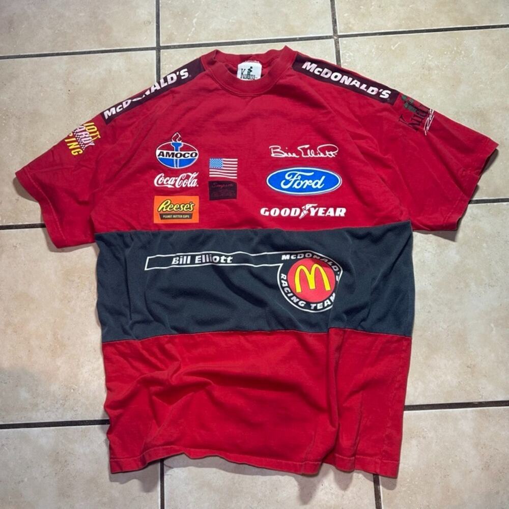 Vintage 90s Bill Elliott Racing Team Shirt Mens XXL Red Nascar McDonalds Kudzu